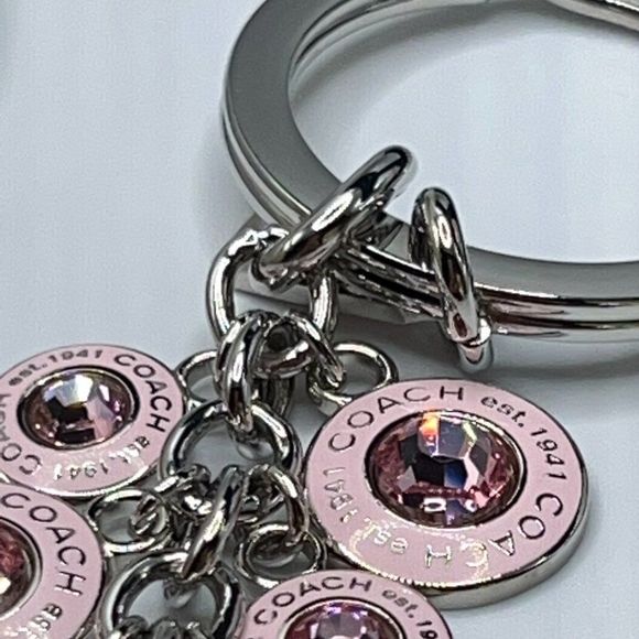COACH PINK  Crystal & Enamel Silver Gem Stone Key Chain / Fob Purse Charm - Picture 7 of 8